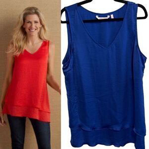 Soft Surroundings- Cally Crinkle Tank Royal Blue Asymmetrical Hem, Size Large